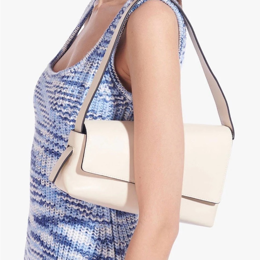STAUD Acute Asymmetrical Elegant Cream Shoulder Bag